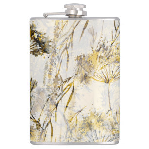 Abstract watercolor background: dandelion, juniper hip flask