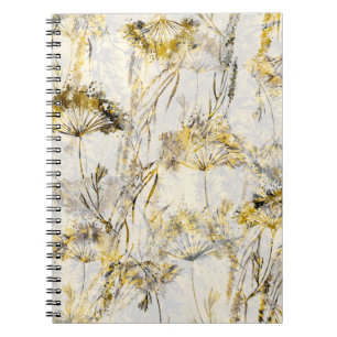 Abstract watercolor background: dandelion, juniper notebook