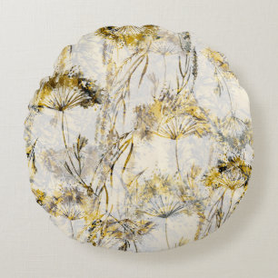 Abstract watercolor background: dandelion, juniper round cushion