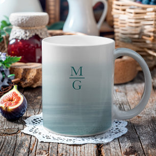 Abstract Watercolor Beach Monogram Teal Coffee Mug