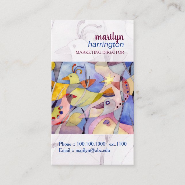 Abstract Watercolor Birds Business Card (Front)