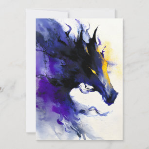 Abstract Watercolor Black Horse Portrait Announcement