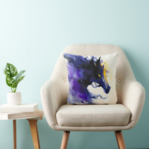 Abstract Watercolor Black Horse Portrait Cushion
