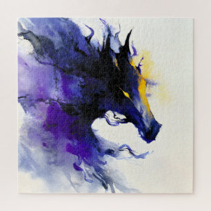 Abstract Watercolor Black Horse Portrait Jigsaw Puzzle