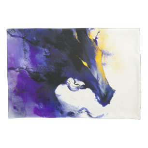 Abstract Watercolor Black Horse Portrait Pillowcase