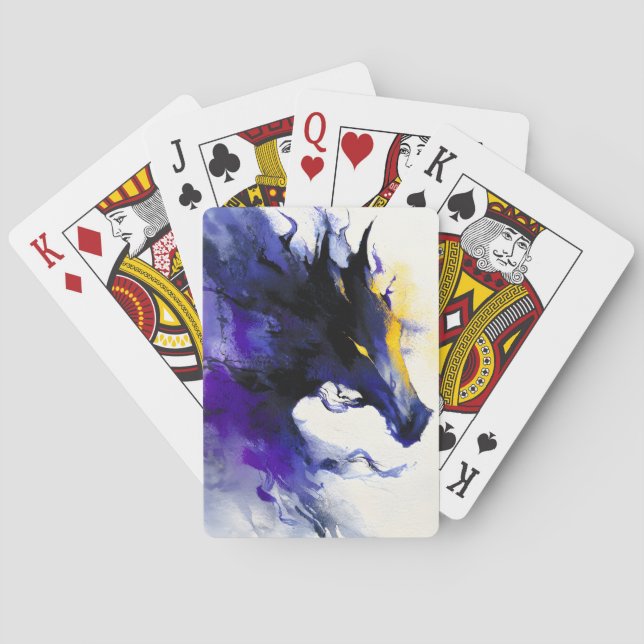 Abstract Watercolor Black Horse Portrait Playing Cards (Back)