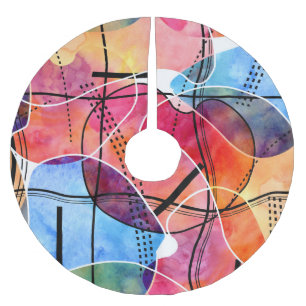 Abstract Watercolor Black White Pattern Brushed Polyester Tree Skirt