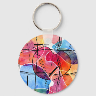 Abstract Watercolor Black White Pattern Key Ring