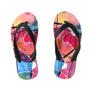 Abstract Watercolor Black White Pattern Kid's Flip Flops