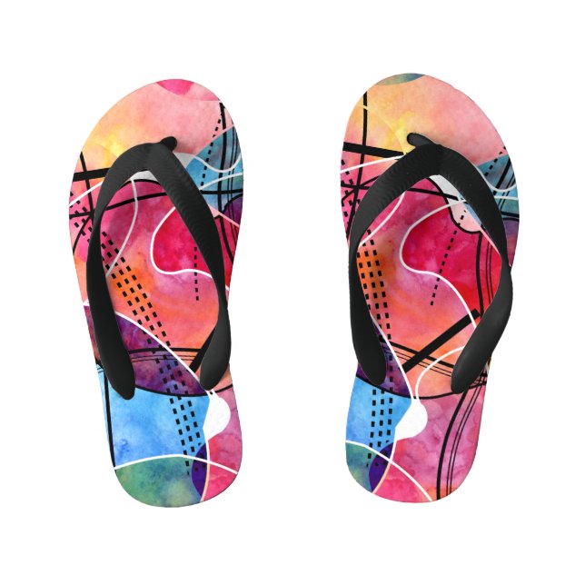 Abstract Watercolor Black White Pattern Kid's Flip Flops (Footbed)