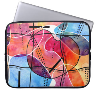 Abstract Watercolor Black White Pattern Laptop Sleeve