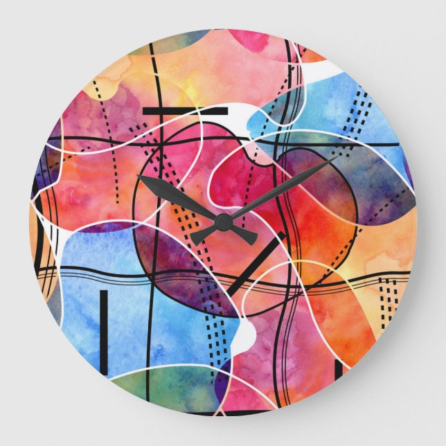 Abstract Watercolor Black White Pattern Large Clock (Front)