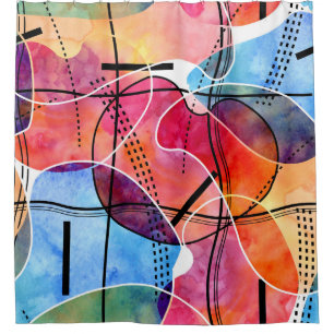 Abstract Watercolor Black White Pattern Shower Curtain