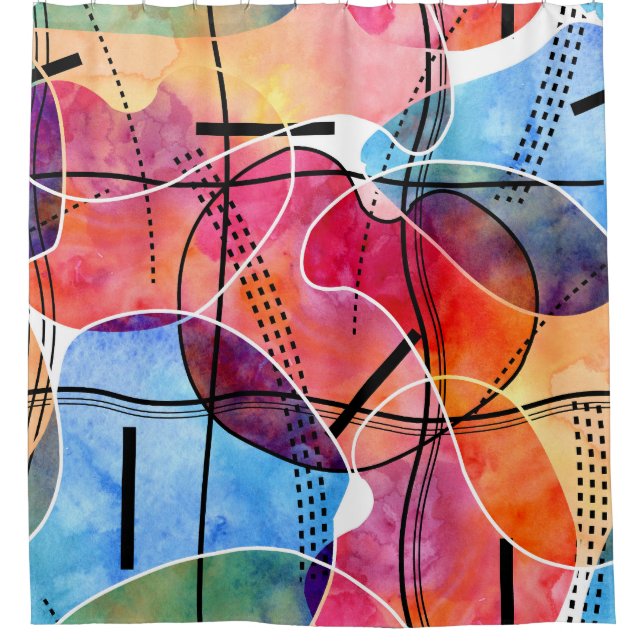Abstract Watercolor Black White Pattern Shower Curtain (Front)