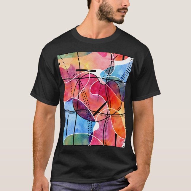 Abstract Watercolor Black White Pattern T-Shirt (Front)