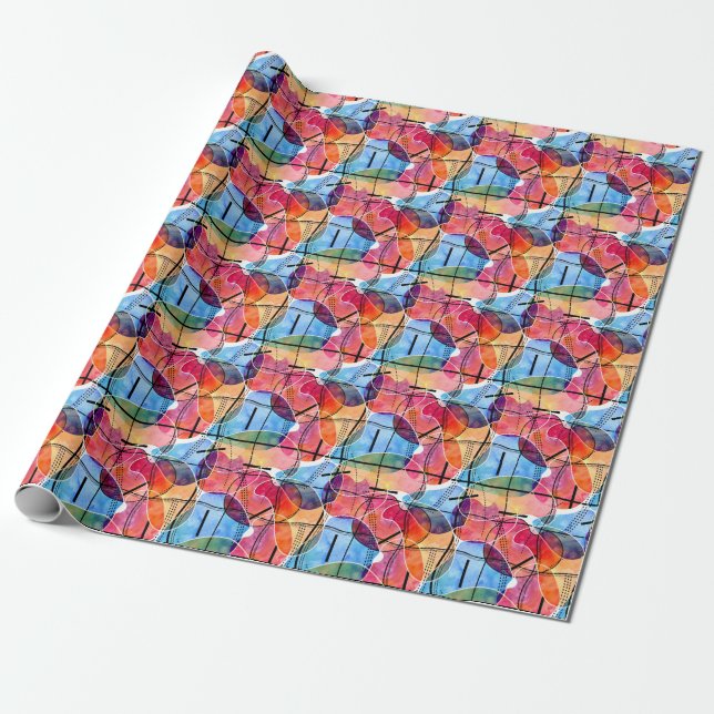Abstract Watercolor Black White Pattern Wrapping Paper (Unrolled)