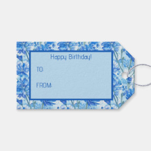 Abstract Watercolor Blue and White Flowers Gift Tags
