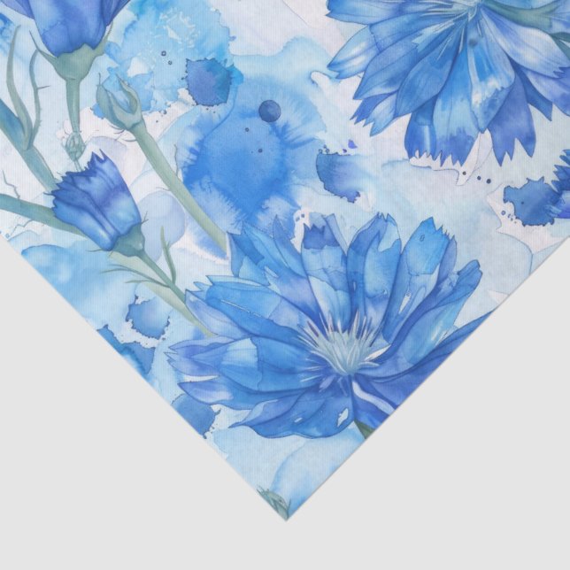 Abstract Watercolor Blue and White Flowers Tissue Paper (Detail)