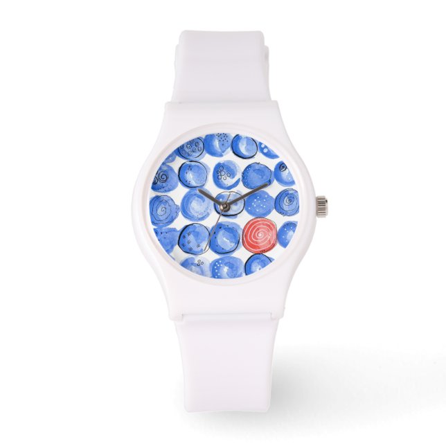 Abstract Watercolor Blue Dots Watch (Front)