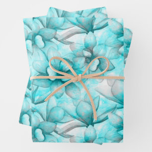 Abstract Watercolor Blue Flowers Wrapping Paper Sheet