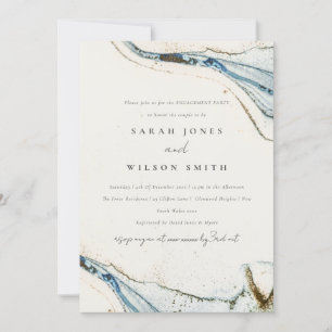 Abstract Watercolor Blue Gold Beachy Engagement Invitation