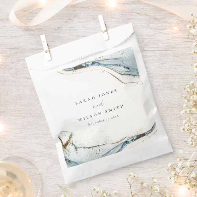 Abstract Watercolor Blue Gold Beachy Wedding Favour Bags (Clipped)