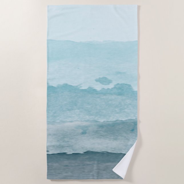 Abstract watercolor blue sea beach towel (Front)