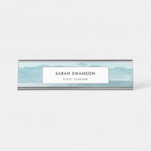 Abstract watercolor blue sea desk name plate