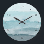 Abstract watercolor blue sea large clock<br><div class="desc">A beautiful abstract watercolor sea landscape. A blue palette reminiscing of the beach and the ocean.</div>