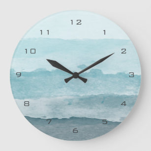 Abstract watercolor blue sea large clock