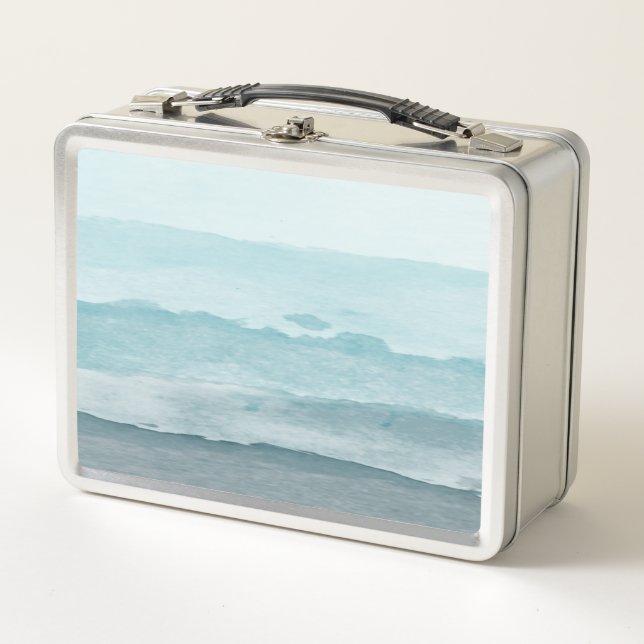 Abstract watercolor blue sea metal lunch box (Front)