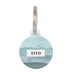 Abstract watercolor blue sea pet tag