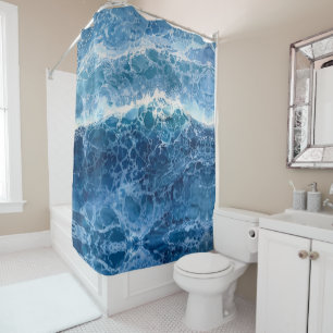 Abstract watercolor blue sea shower curtain