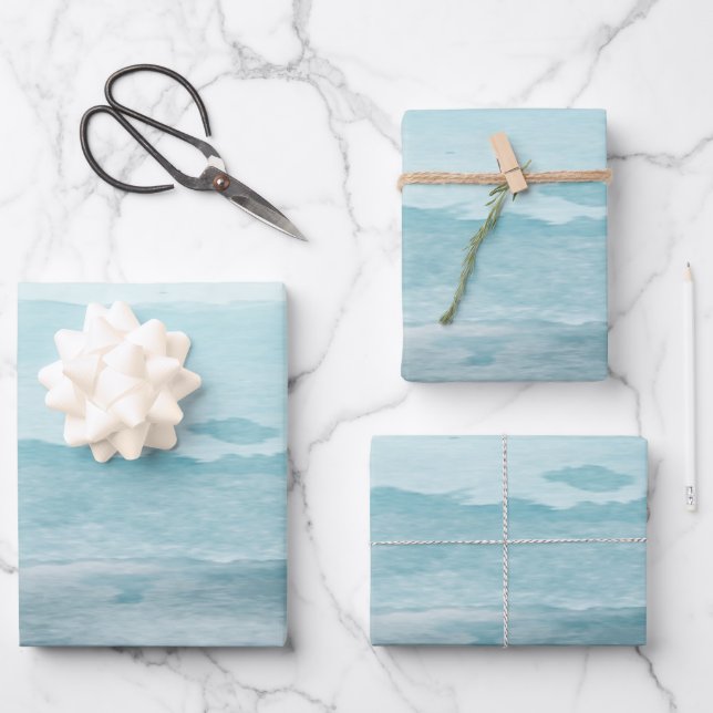 Abstract watercolor blue sea wrapping paper sheet (Front)
