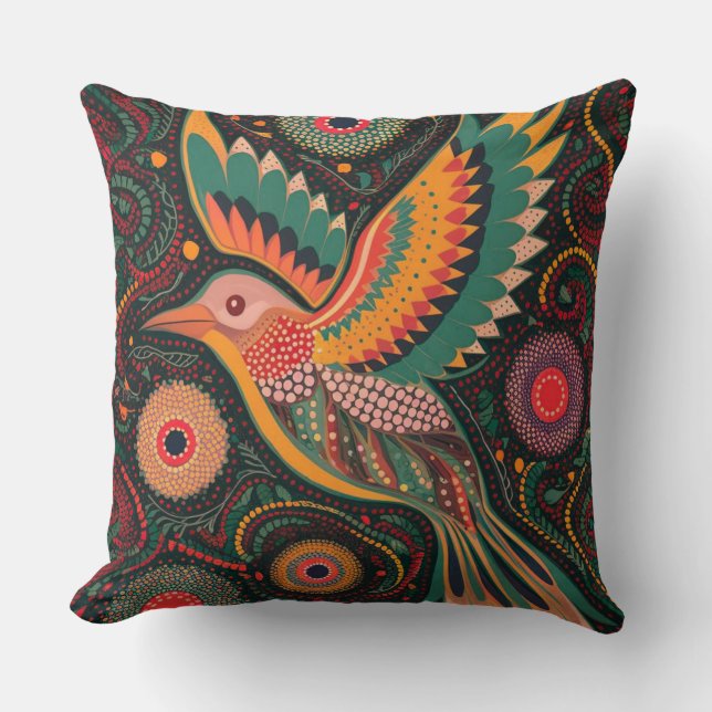 Abstract watercolor boho abstract bird dot art cushion (Front)