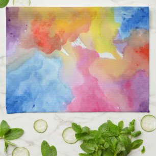 Abstract Watercolor Bright Vibrant Colours Paintin Tea Towel