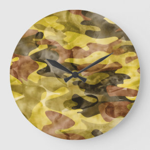 Abstract Watercolor: Camouflage Tie Dye Large Clock
