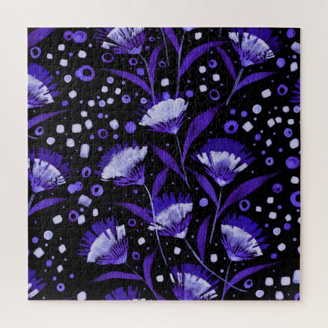 Abstract Watercolor Carnation Flowers Pattern Jigsaw Puzzle (Vertical)