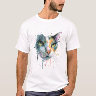 Abstract Watercolor Cat Face Colourful Art. T-Shirt
