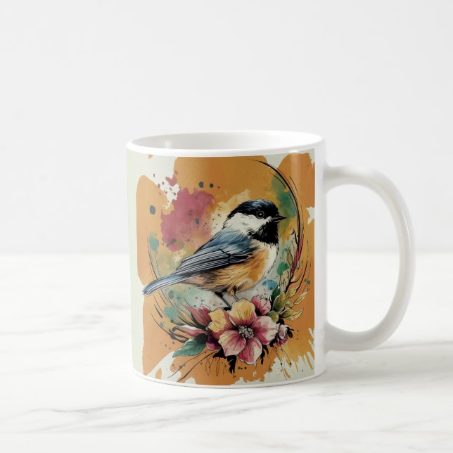 Abstract Watercolor Chickadee - Amber Coffee Mug (Right)