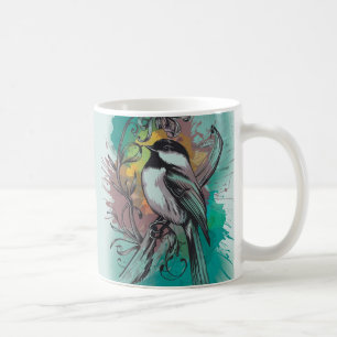 Abstract Watercolor Chickadee - Teal Mug