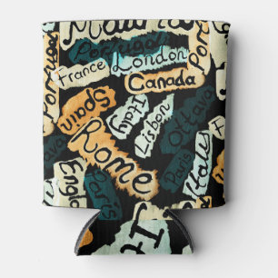 Abstract watercolor cities, capitals pattern can cooler