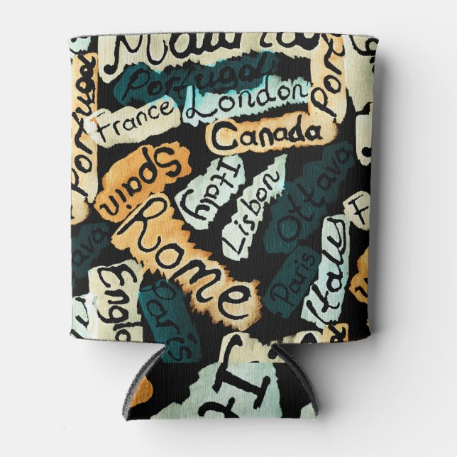 Abstract watercolor cities, capitals pattern can cooler (Front)
