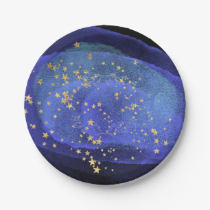 Abstract Watercolor Cobalt Blue Navy Party Stars Paper Plate