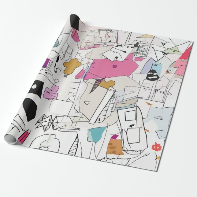 Abstract Watercolor Collage Wrapping Paper (Unrolled)