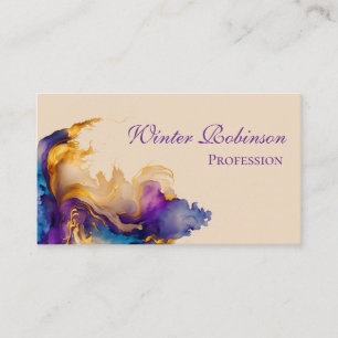 Abstract watercolor colourful and golden ink business card