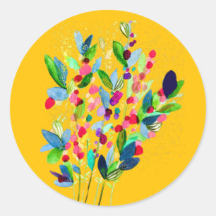 Abstract watercolor colourful floral classic round sticker