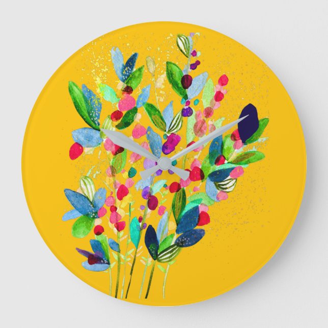 Abstract watercolor colourful floral large clock (Front)