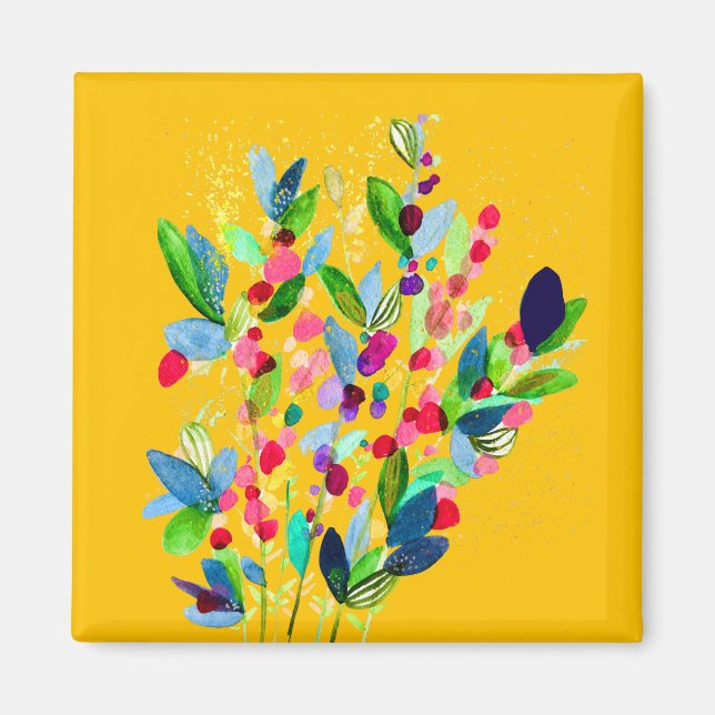 Abstract watercolor colourful floral magnet (Front)