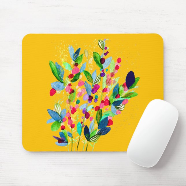 Abstract watercolor colourful floral mouse mat (With Mouse)